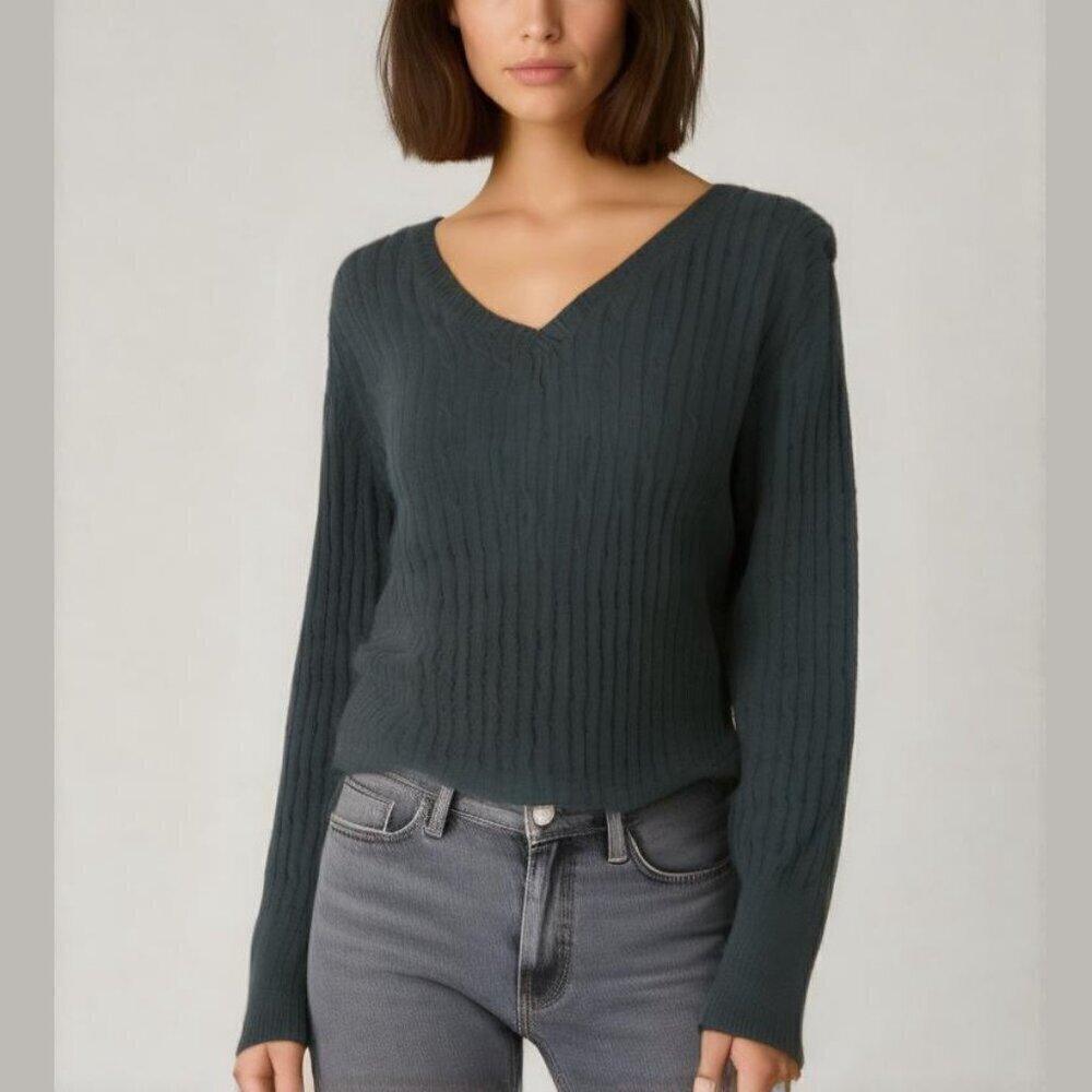 Merona Black Ribbed V-Neck Pullover Sweater | Size Large